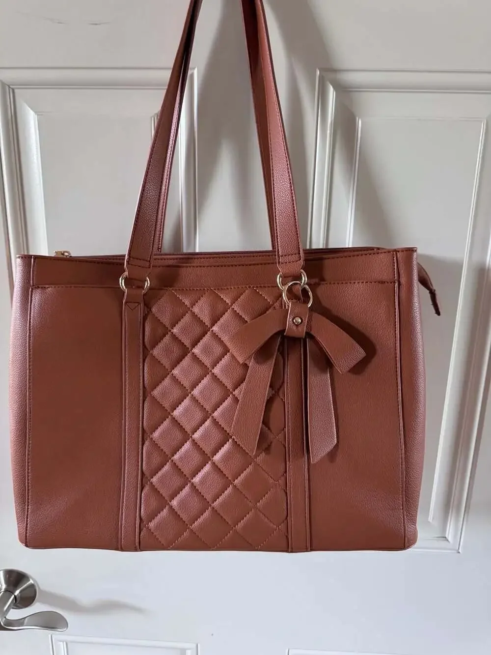 RAINSMORE 15.6 Inch Quilted Faux Leather Laptop Tote Work Briefcase